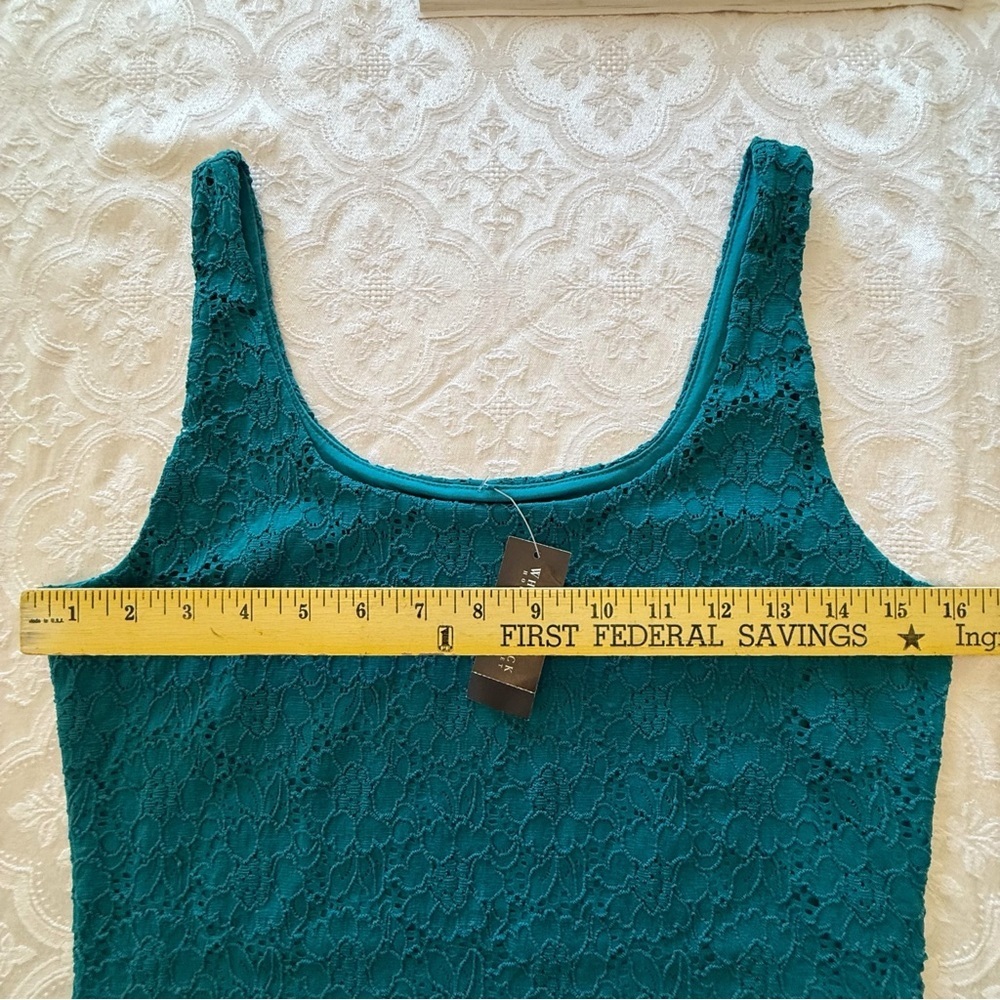 White House Black Market Teal Lace Tank Top Small Sleeveless Floral Stretch - Picture 5 of 9